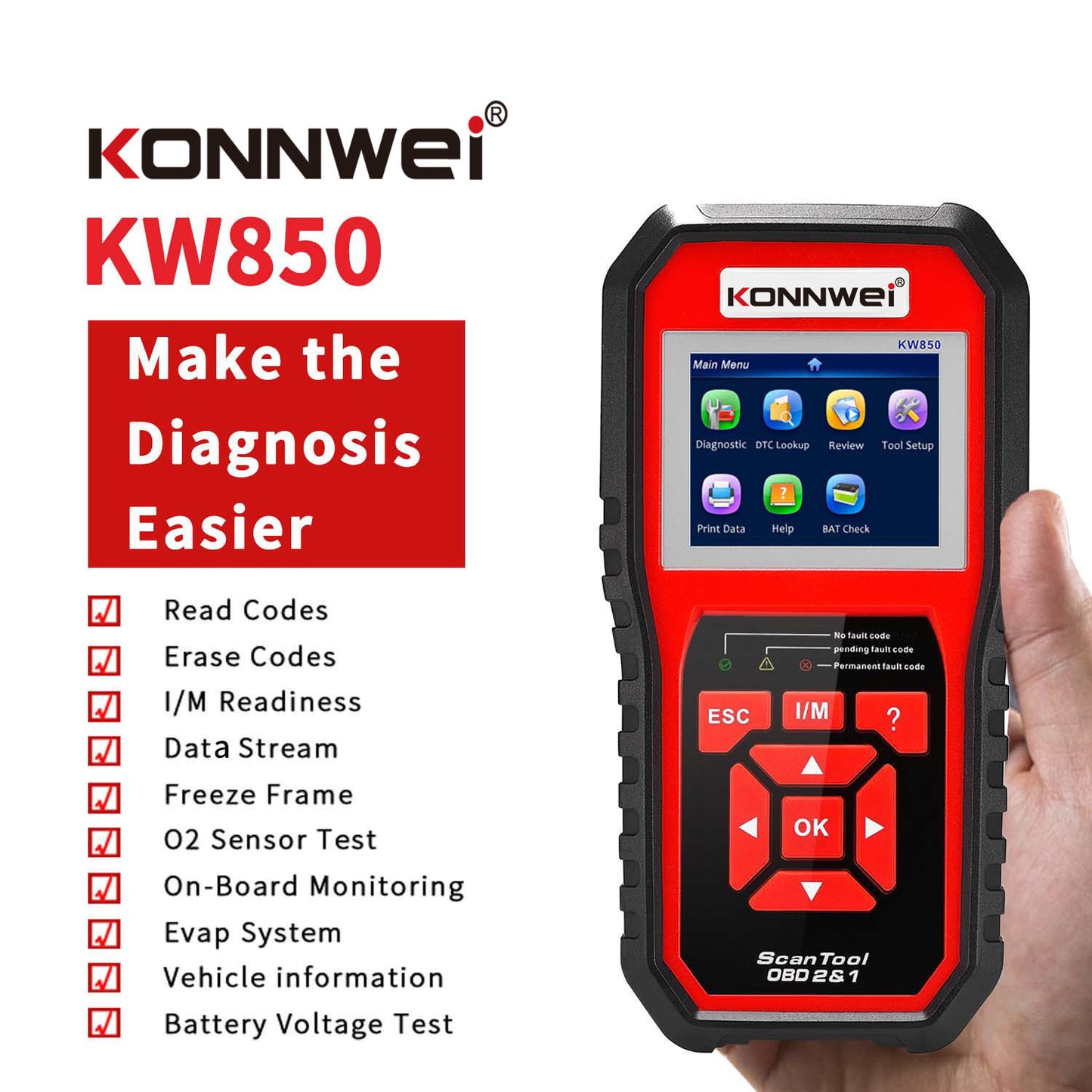 OBD2 ავტოსკანერი Konnwei KW850