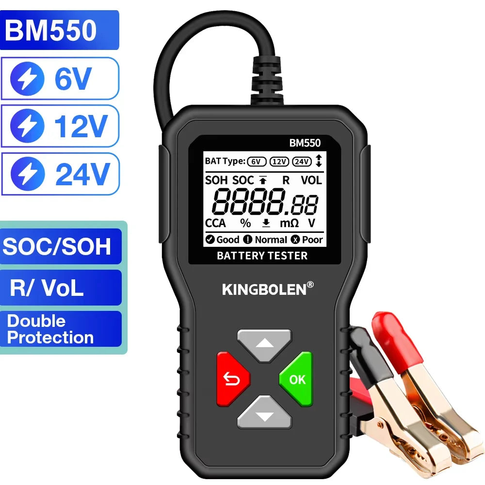 აკუმულატორის ტესტერი 6V, 12V, 24V KINGBOLEN BM550